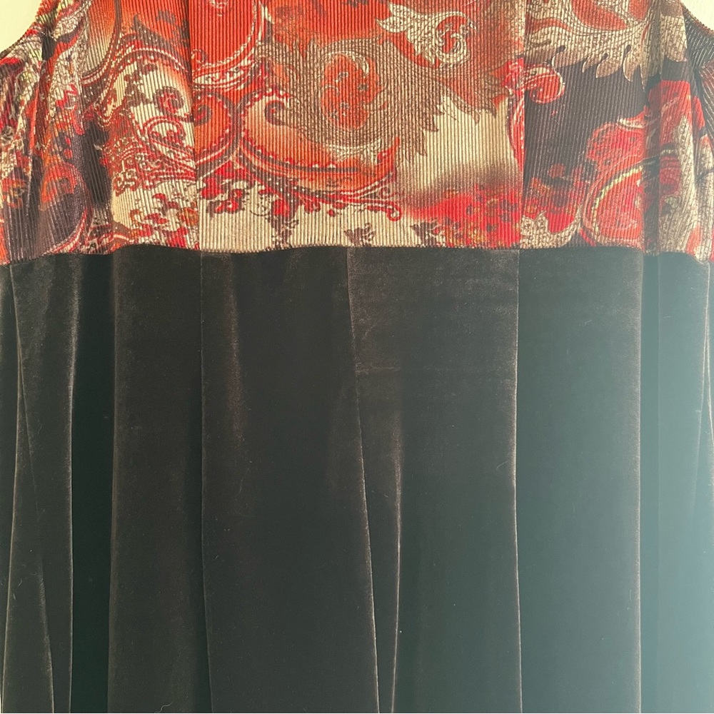 R&M Richards Karen Wong Velvet Dress Sz 16W Vintage Midi Paisley 90s Stretch - Picture 7 of 12